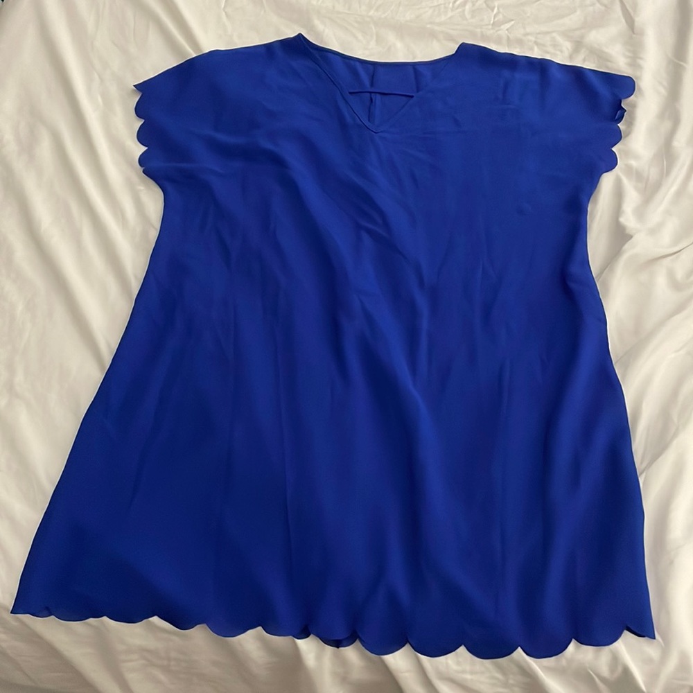 Royal blue scalloped sleeved knee length dress
